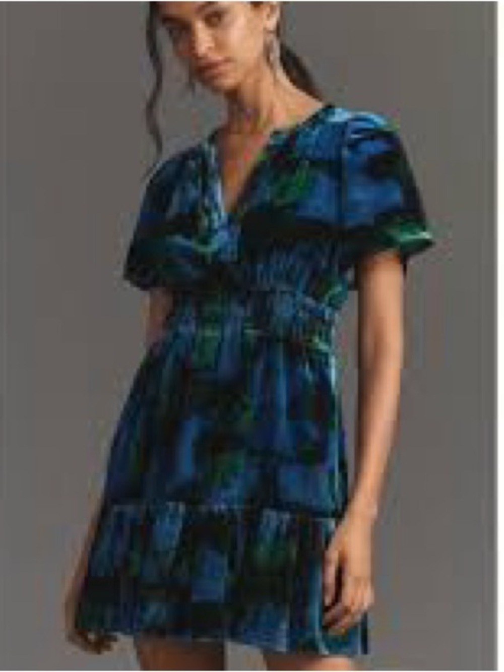 Anthropologie The Somerset Velvet Mini Dress Blue Green Motif Small EUC